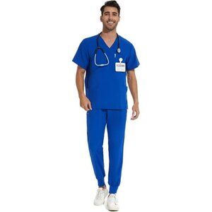 Stretch Scrub Set for Men — V-Neck Top & Joggers 8 Pockets